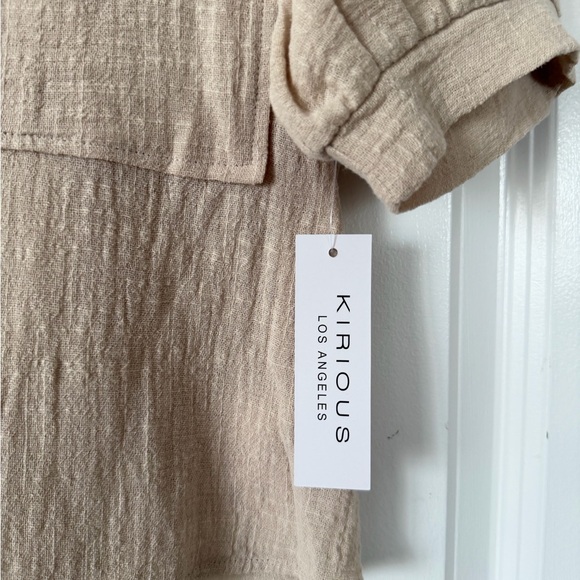 KIRIOUS Beige Short Sleeve Button Front Shirt - Picture 5 of 6
